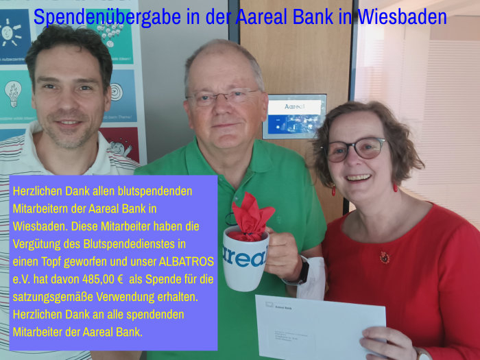 Spendenübergabe in der Aareal Bank in Wiesbaden