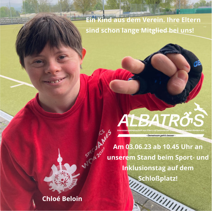 Cloé Beloin am Stand von ALBATROS zum Sport- und Inklusionstag in Wiesbaden